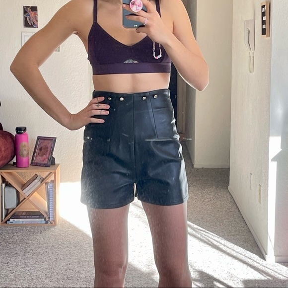 High Waist Pleather Shorts - Picture 2 of 2
